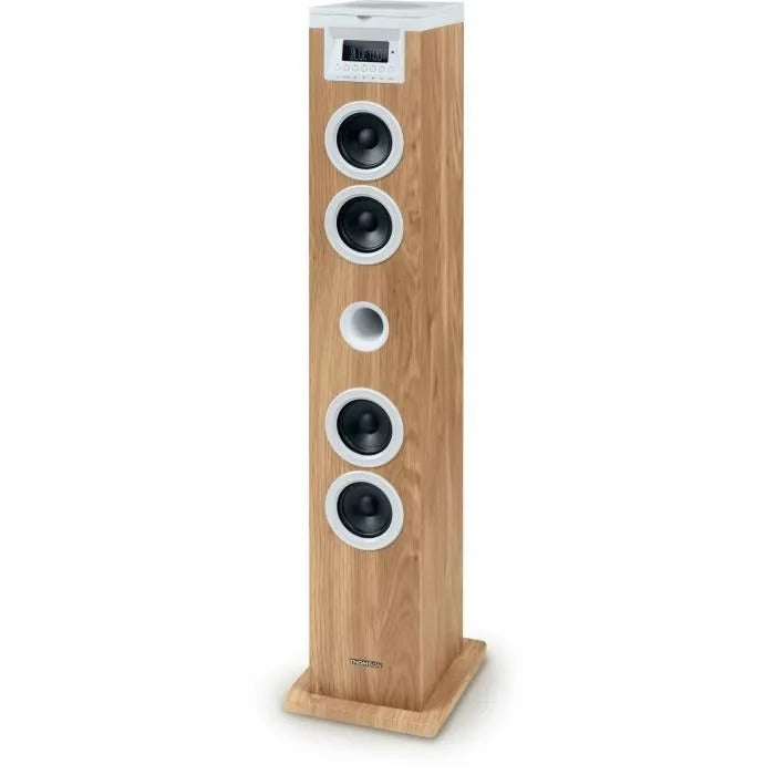 THOMSON Speaker Tower Bluetooth/CD/USB/SD 60W FM Radio White/Wood