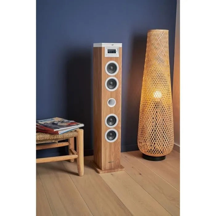 THOMSON Speaker Tower Bluetooth/CD/USB/SD 60W FM Radio White/Wood