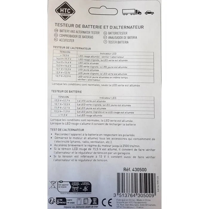 HTC EQUIPEMENT Battery Tester - 16x11x2 cm - 91 g