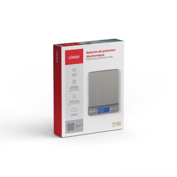 LIVOO Electronic Precision Scale - DOM474 - Stainless Steel Platform - Max. 500 g - LCD Screen