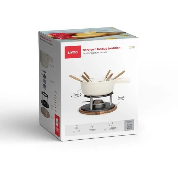 Livoo Traditional Fondue Set MEN426C - 2.6 L - 6 People - Enameled Cast Iron