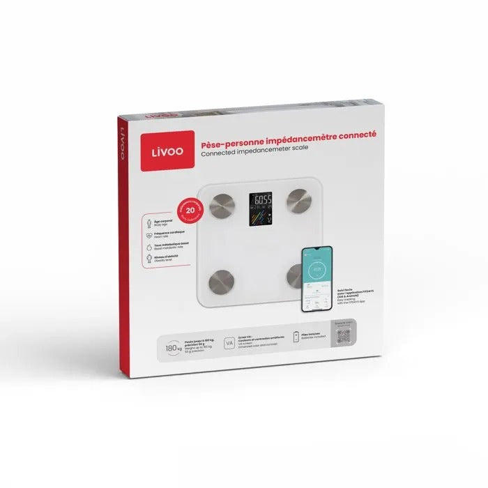 LIVOO Bathroom Scale - Impedance Meter - 30x31x4 cm - 1900 g