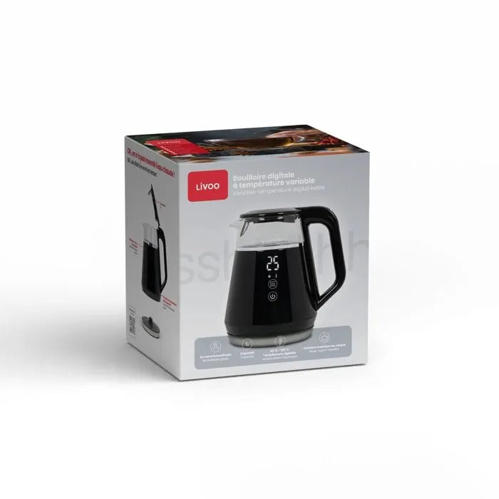 LIVOO DOD212N Digital Kettle - 1 L - 1100 W - 360° Swivel Base - Black