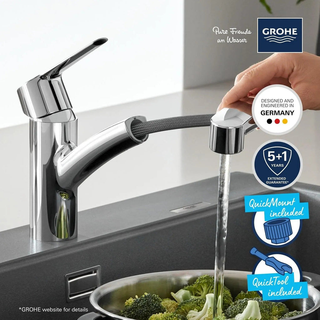 GROHE QUICKFIX Start Kitchen Sink Tap - Pull-Out Spray Head - 2-Spray Diverter - 90° Swivel - 30531001