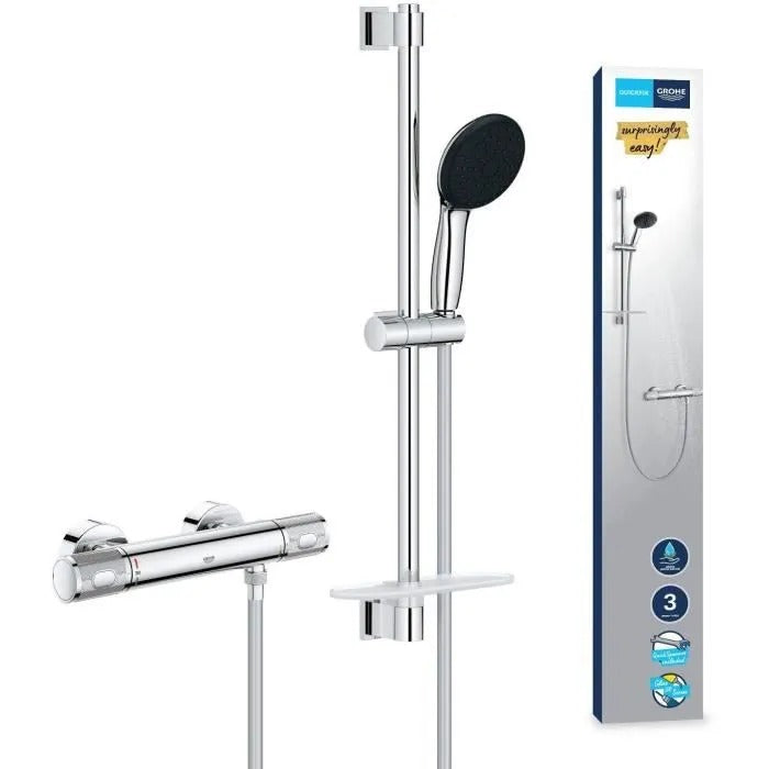 GROHE Shower Set with Thermostatic Mixer 3-Jet Head 60 cm Bar 1.75 m Hose - Model 34791001
