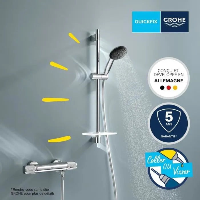 GROHE Shower Set with Thermostatic Mixer 3-Jet Head 60 cm Bar 1.75 m Hose - Model 34791001