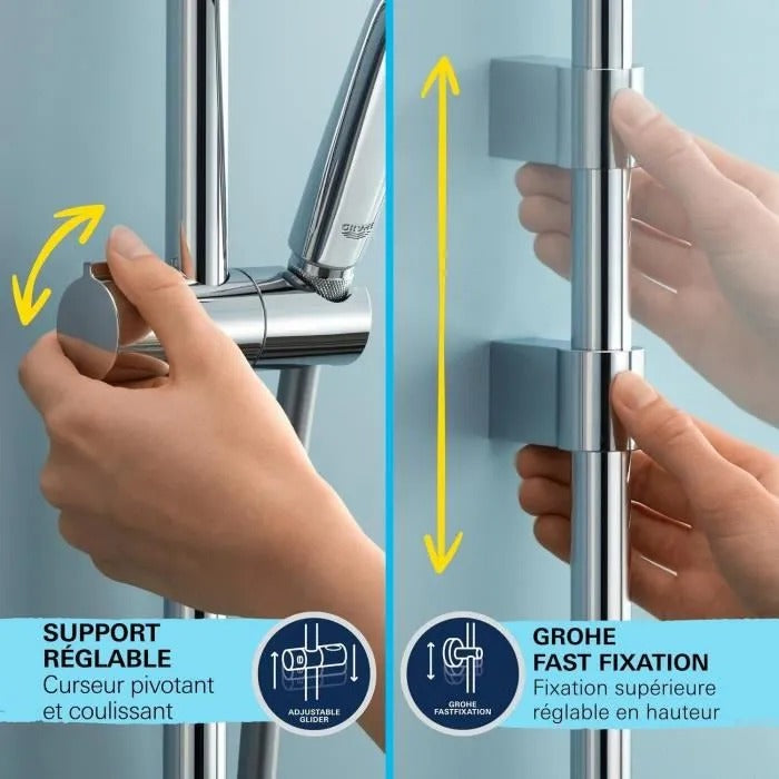 GROHE Shower Set with Thermostatic Mixer 3-Jet Head 60 cm Bar 1.75 m Hose - Model 34791001