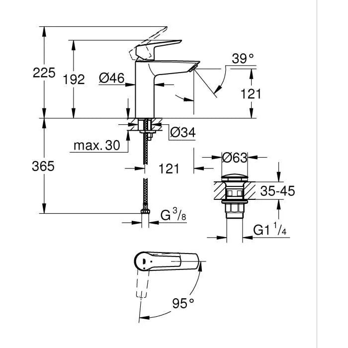 GROHE Start Single-Lever Basin Mixer Tap - Matte Black - Size M - Water Saving
