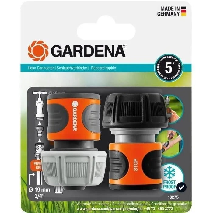 GARDENA Quick Connectors + Aquastop - 19 mm - Made in Germany - Frost Protection