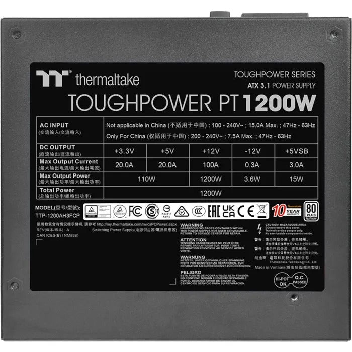 THERMALTAKE Toughpower PT - 1200W Modular PC Power Supply - 80 Plus Platinum 80Plus