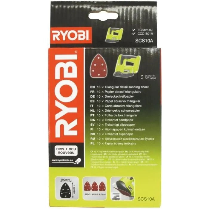 RYOBI - 10 Self-Adhesive Abrasives 140x100 for R18PS-0 Triangular Sander - SCS10A1