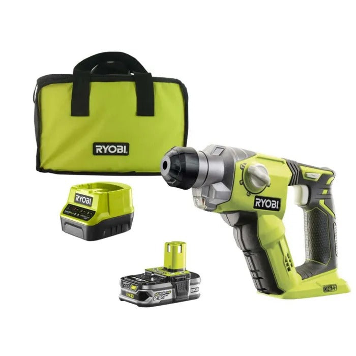 RYOBI 18V ONE+ SDS+ Rotary Hammer Drill - 4 Modes - 1.3 Joules EPTA + 2.5 Ah Battery - Charger, Carrying Bag - R18SDS-125S