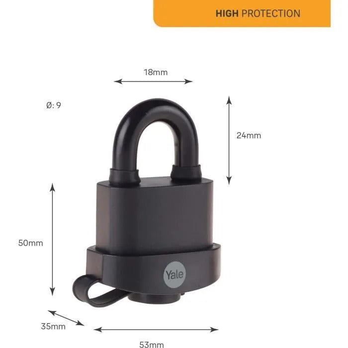 YALE Padlock - 13 cm Length, 8 cm Width, 6 cm Height - 100 g