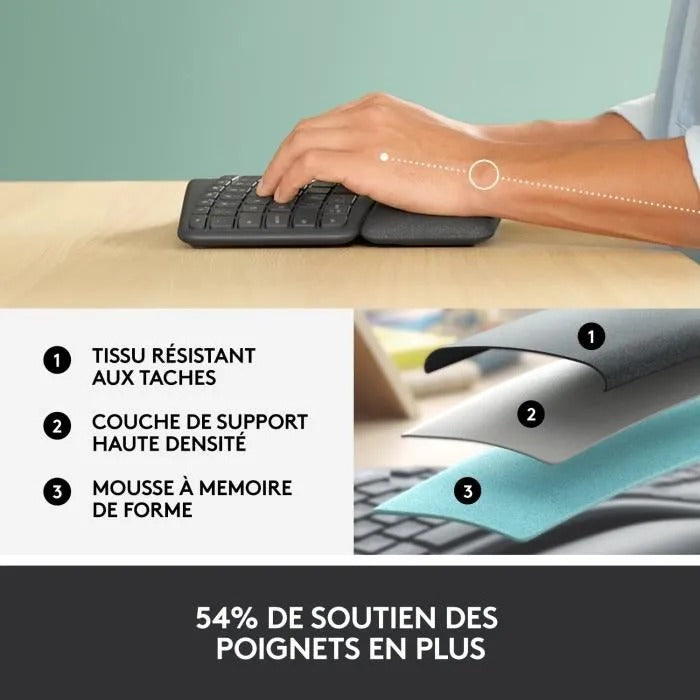 Logitech Wireless Keyboard - ERGO K860 - AZERTY - Ergonomic with Wrist Rest - Black
