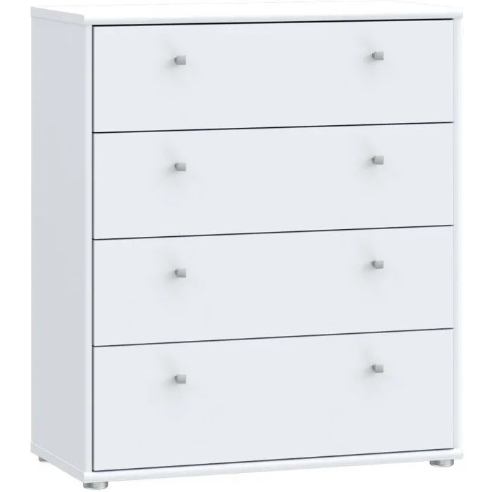 TEMPRA Chest of Drawers - 4 Drawers - White Finish - W73.7 x D34.8 x H85.5 cm 4-Drawer