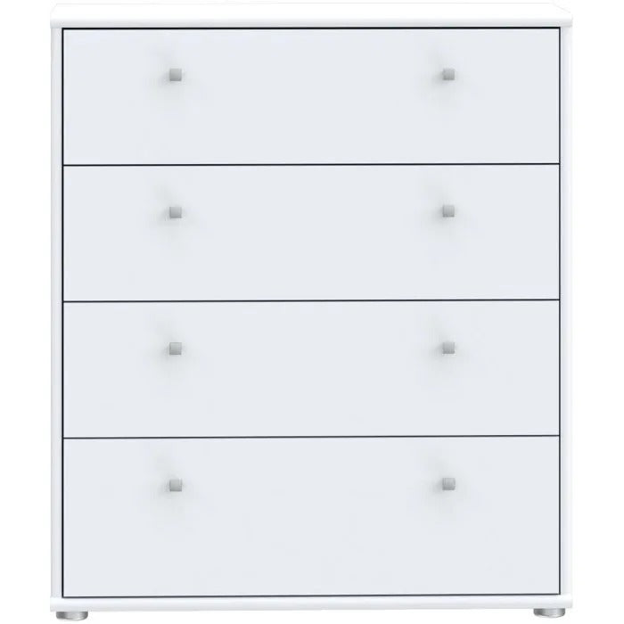 TEMPRA Chest of Drawers - 4 Drawers - White Finish - W73.7 x D34.8 x H85.5 cm 4-Drawer