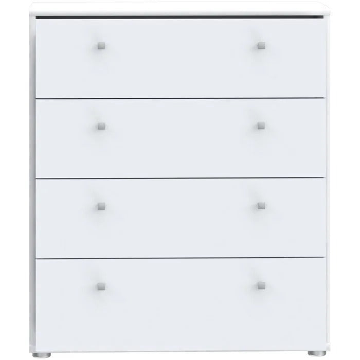 TEMPRA Chest of Drawers - 4 Drawers - White Finish - W73.7 x D34.8 x H85.5 cm 4-Drawer