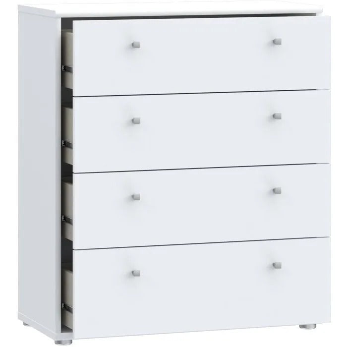 TEMPRA Chest of Drawers - 4 Drawers - White Finish - W73.7 x D34.8 x H85.5 cm 4-Drawer