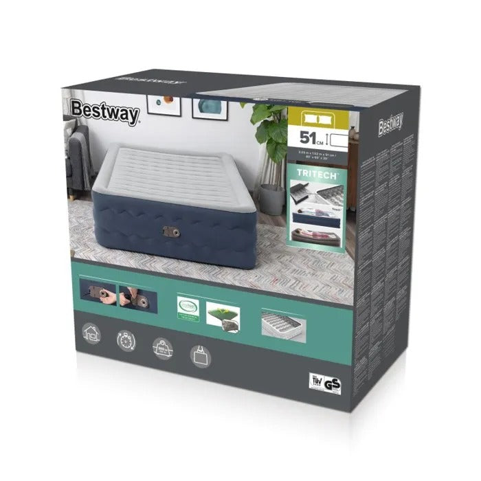 BESTWAY TruLeisure Inflatable Bed 2-Person with Built-in Electric Pump, 203x152x51cm