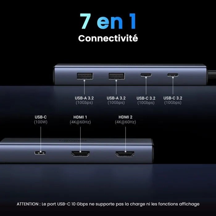 UGREEN 7-in-1 USB-C Hub - Docking - Grey - 1361 g - 460x122x98mm