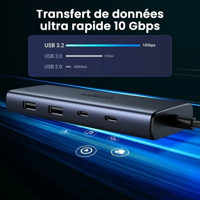 UGREEN 7-in-1 USB-C Hub - Docking - Grey - 1361 g - 460x122x98mm