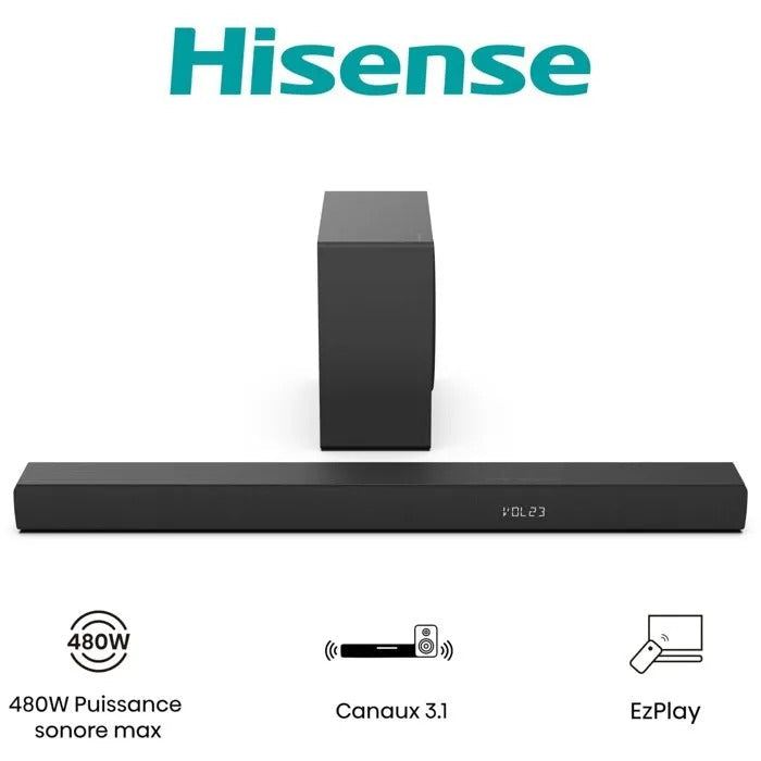 HISENSE - Soundbar - Wireless Subwoofer - Bluetooth - 3.1 CH - Max 480 W