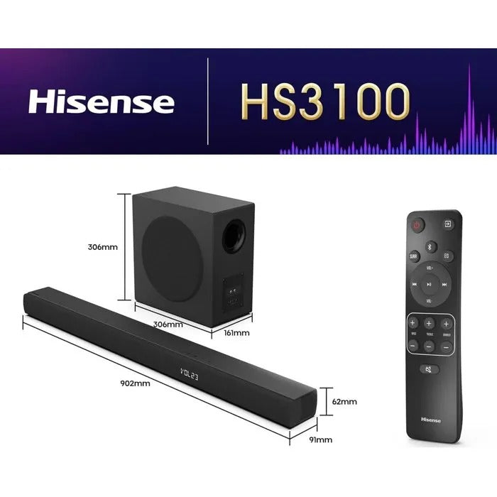 HISENSE - Soundbar - Wireless Subwoofer - Bluetooth - 3.1 CH - Max 480 W