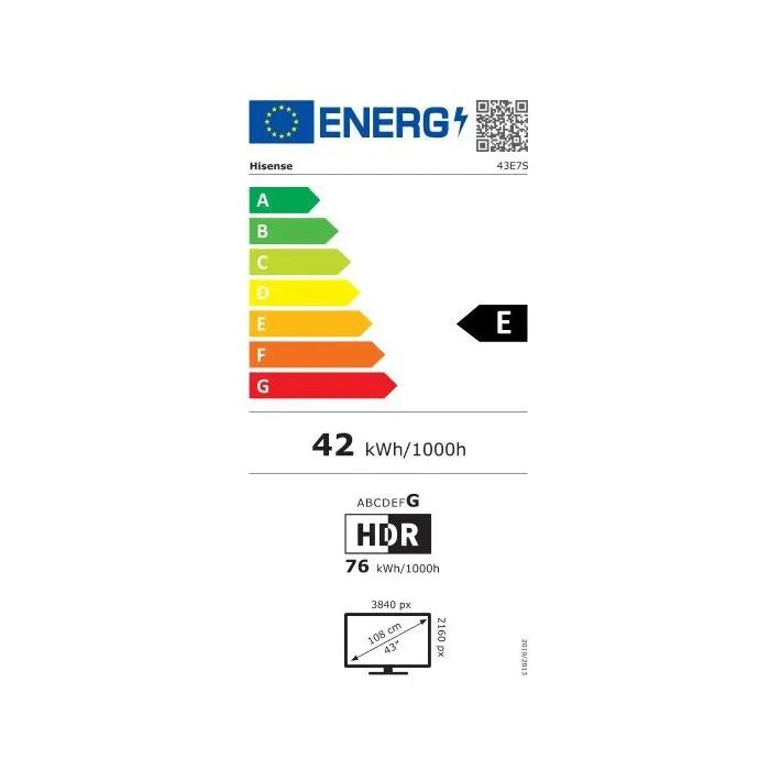 HISENSE 43E7S 4K Ultra HD Smart TV - 109.2 cm - Black