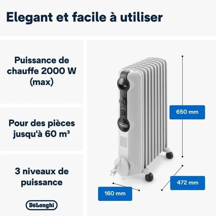 DELONGHI Oil Bath Radiator 2000W - 3 Power Levels - Comfortemp - TRRS0920