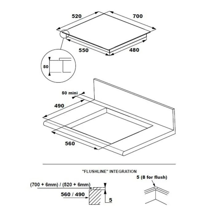 ROSIERES Induction Hob - Large Cooking Appliance - 75x61x10 cm - 11290 g