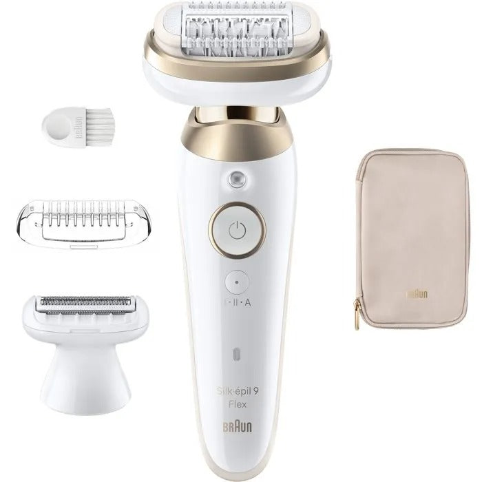 Braun Silk-épil 9 Flex 9-030 Electric Epilator 40 Tweezers Wet & Dry White, Gold