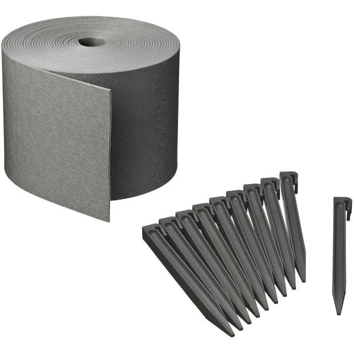 NATURE Garden Edging - Grey - 10 m - Recycled PE - 3 mm Thickness