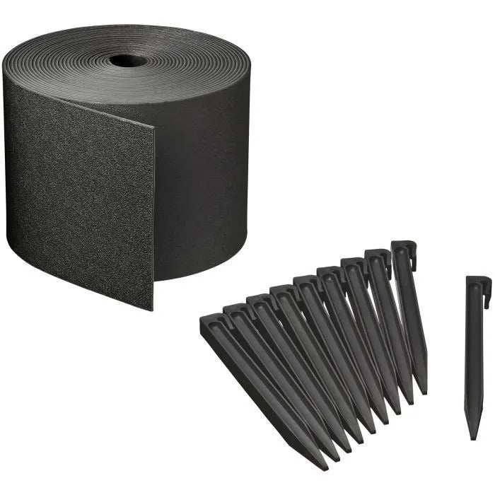 Octopia Garden Edging NATURE Black Recycled PE 3 mm H15cm x 10 m with 10 Anchors