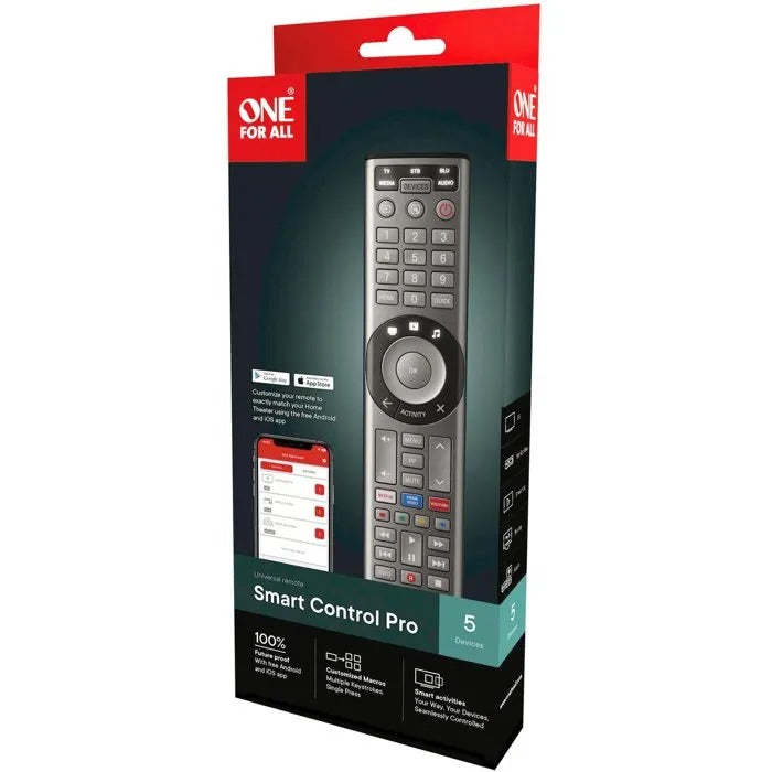 ONE FOR ALL URC7956 Universal Remote Control, Gray, IR for 5 Devices