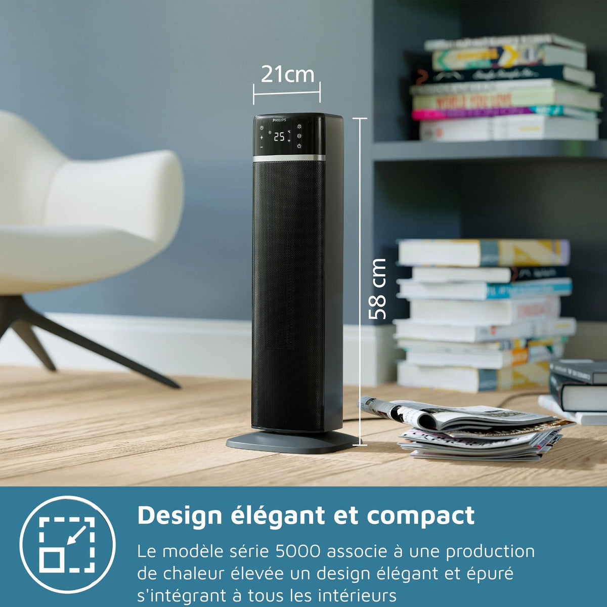 Philips 5000 Series Connected Fan Heater - Electric - 2000W - Column - Dark Grey