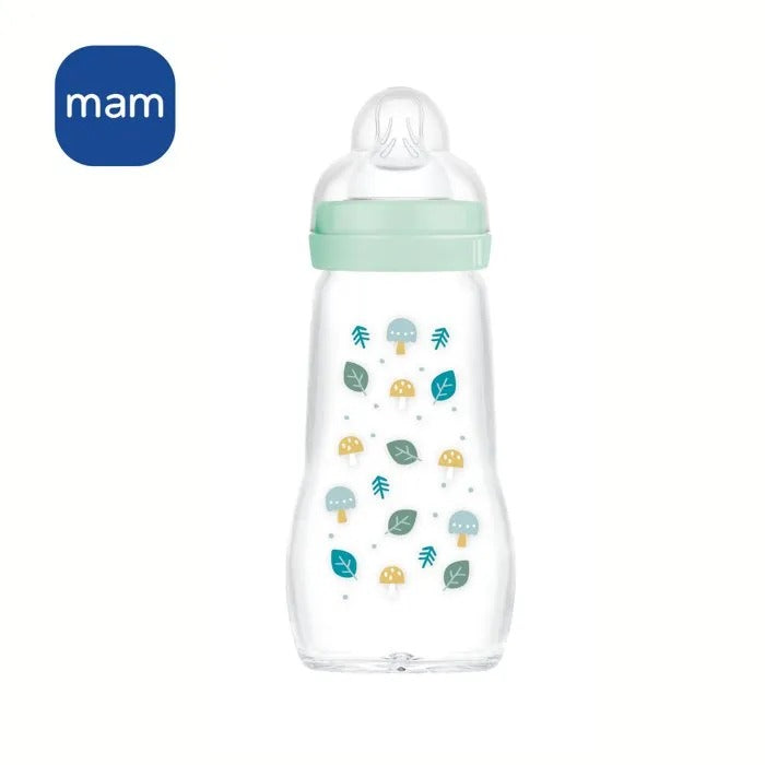 MAM Glass Bottle - 260 ml - 0 to 6 Months - Teat Flow 2 - Blue