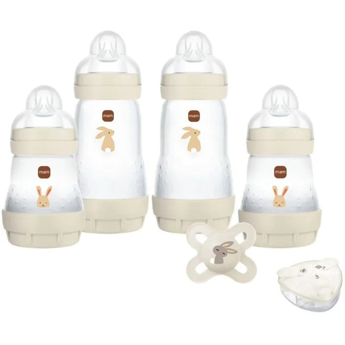 MAM Newborn Gift Set - 4 Bottles + 1 Pacifier + 1 Formula Dispenser - Sand