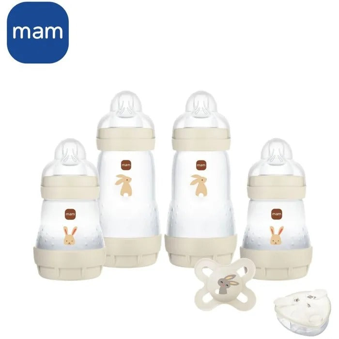 MAM Newborn Gift Set - 4 Bottles + 1 Pacifier + 1 Formula Dispenser - Sand