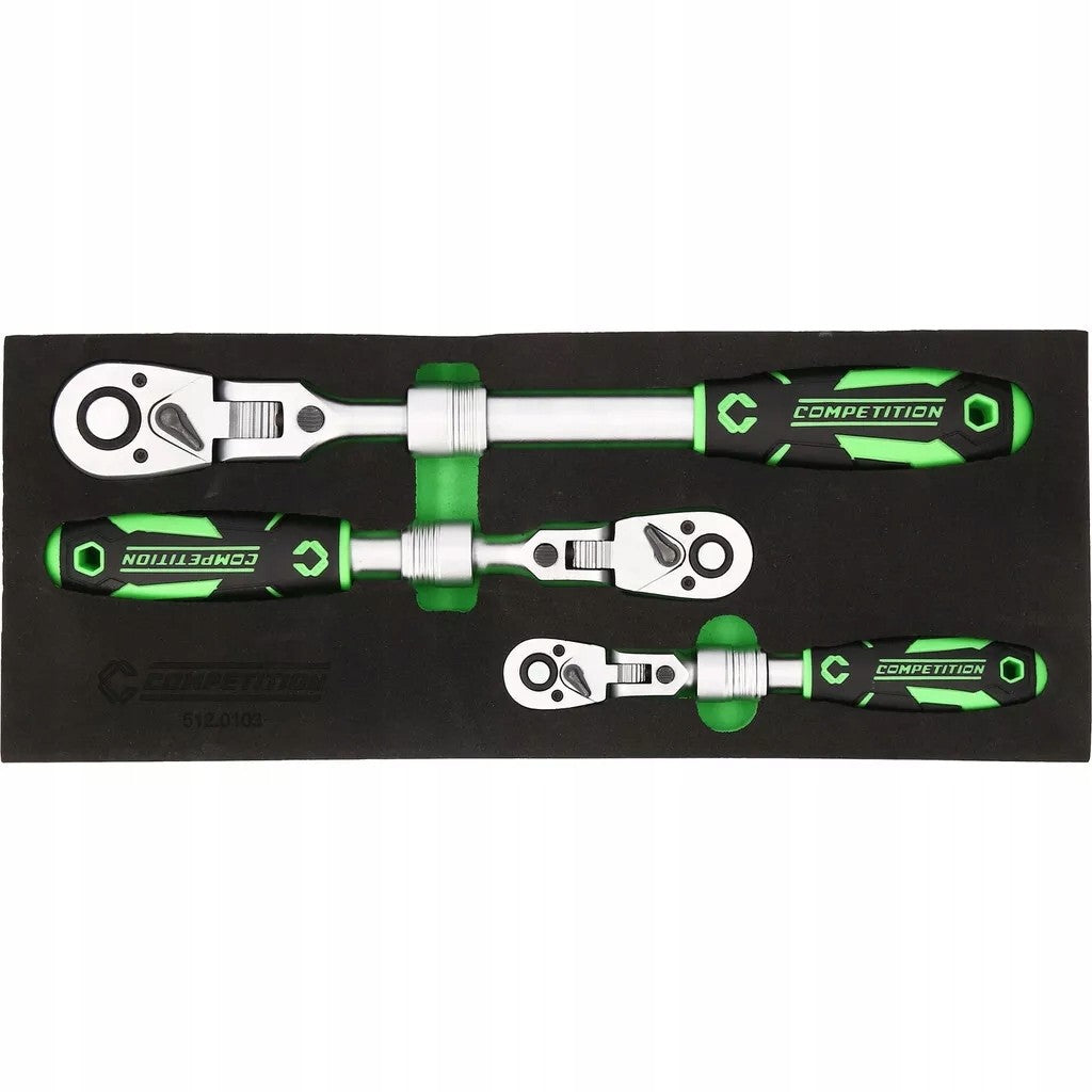 KS TOOLS 512.0103 Competition Telescopic Ratchet Socket Wrench Set 3-Piece 1/2" 3/8" 1/4" (512.0103)