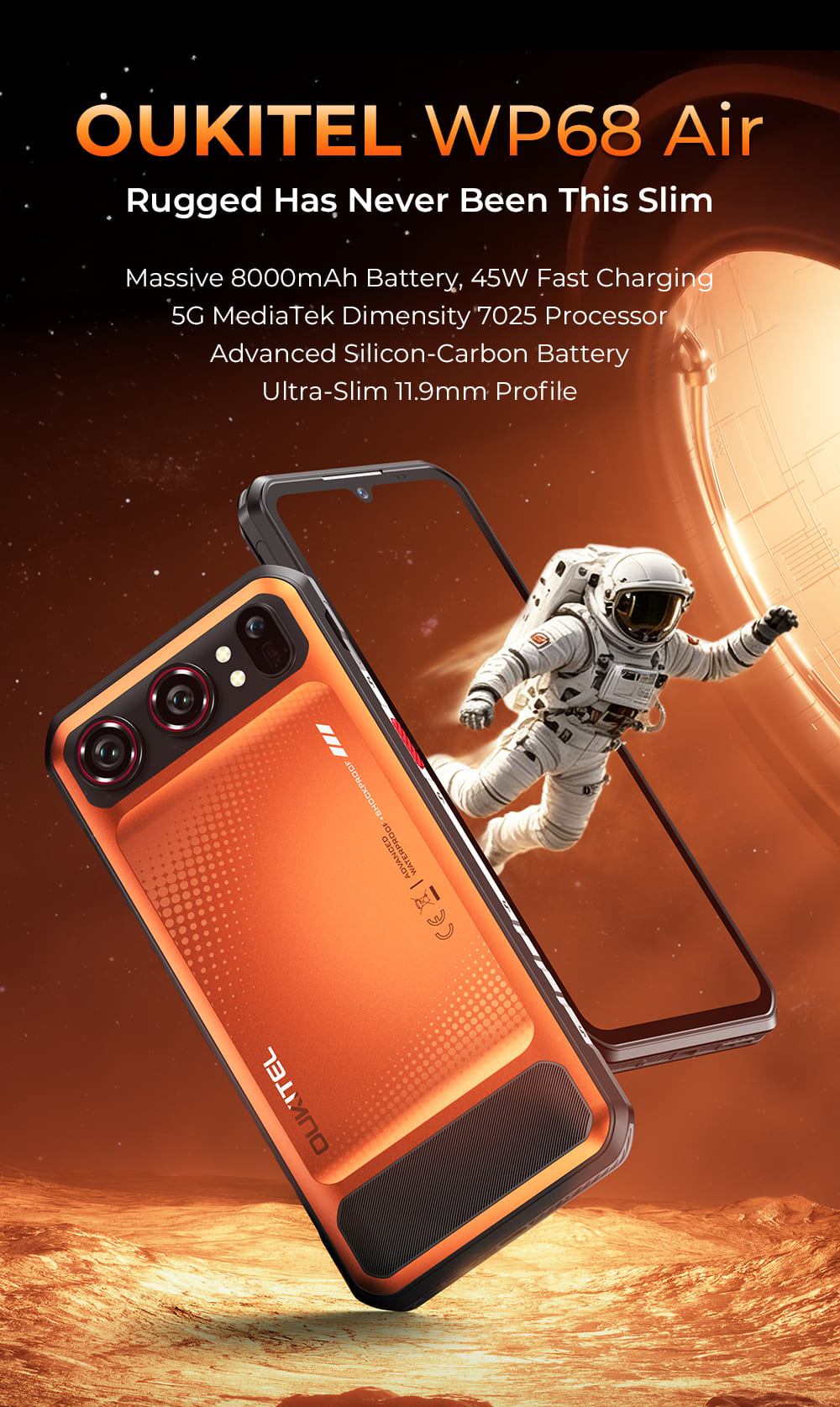 OUKITEL Smartphone WP68 Air 5 G 12GB/512GB 8000mAh Orange